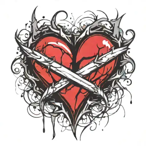 beating heart beat Two wedding rings intertwined blood thorns  tattoo design idea