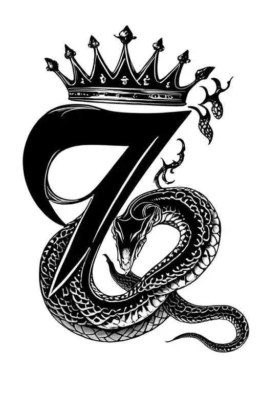 number 7 and snake with crown tattoo design idea