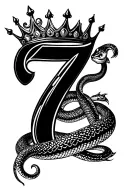 number 7 and snake with crown tattoo design idea
