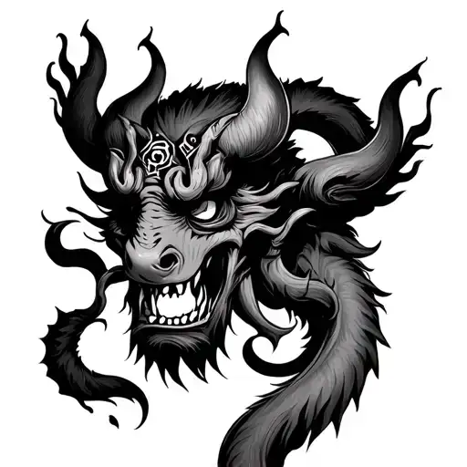 Lovecraftian Japanese oni traditional tattoo tattoo design idea