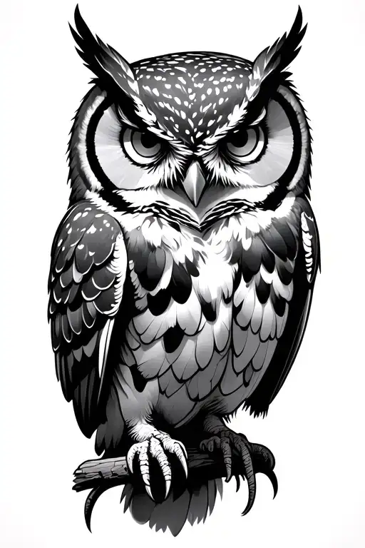 owl perched tattoo design idea