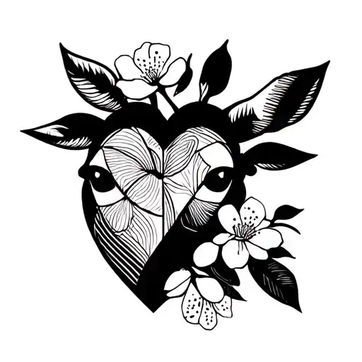 fine line tattoo, heart, cherry blossom, giraffee tattoo design idea