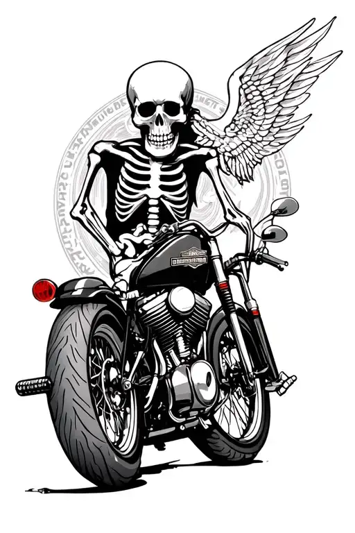 Skeleton on a Harley Davidson motorcycle tattoo design idea