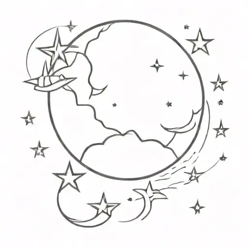 universe tattoo with sun moon and stars shining tattoo design idea