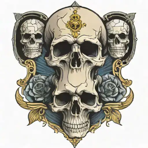 emperor tarot card, a skull with cracks tattoo design idea