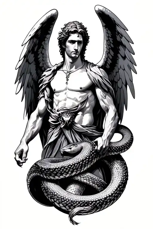 Archangel Michael  with snake tattoo design idea