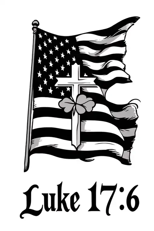 "Luke 17:6" "Luke 17:6" american flag with cross and 4 leaf clover tattoo design idea