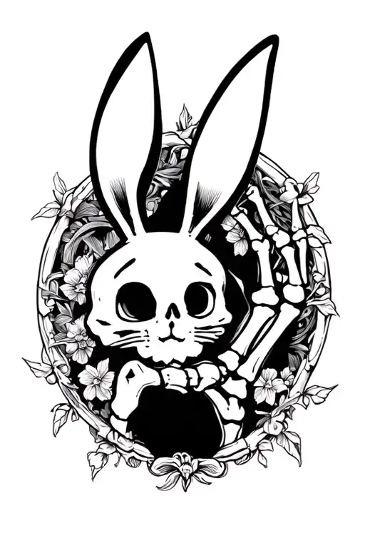 skeleton bone hand with playboy bunny at the bottom tattoo design idea