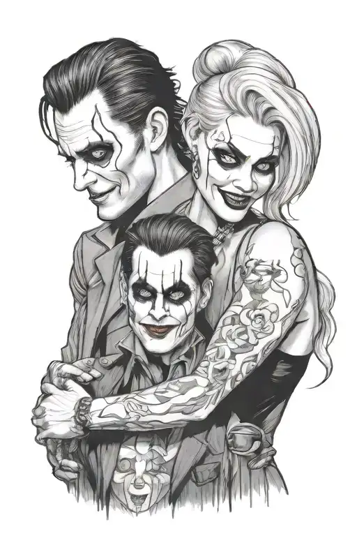 jared leto joker and harley quinn holding tattoo design idea