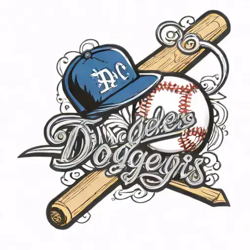 simple baseball with the word Dodgers in cursive font  tattoo design idea