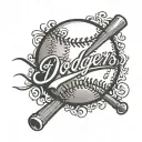 simple baseball with the word Dodgers in cursive font  tattoo design idea