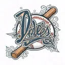 simple baseball with the word Dodgers in cursive font  tattoo design idea
