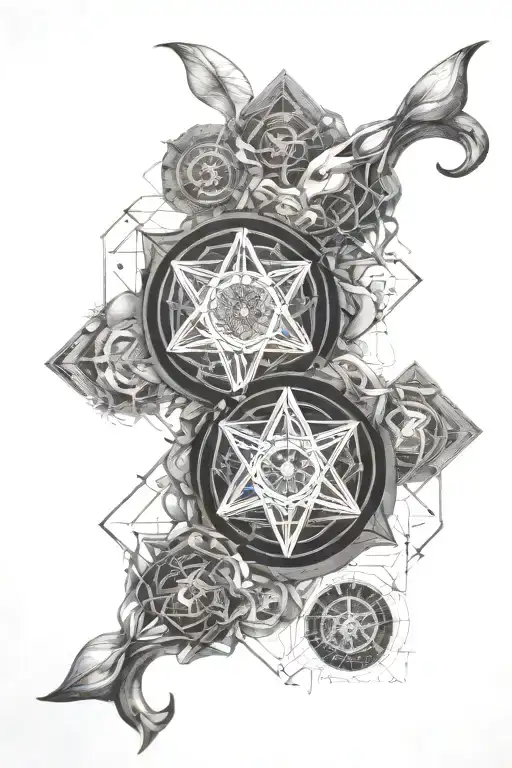 geomtric metatron sacred geometry, taurus zodiac sign, pisces zodiac sign tattoo design idea