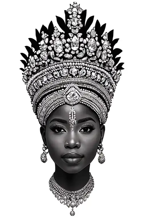 African queen crown dressed in African jewlry tattoo design idea