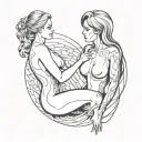 A full body image of a beautiful feminine shemale in a frontal embrace with a submissive young woman  tattoo design idea