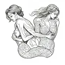 A full body image of a beautiful feminine shemale in a frontal embrace with a submissive young woman  tattoo design idea