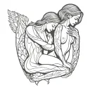 A full body image of a beautiful feminine shemale in a frontal embrace with a submissive young woman  tattoo design idea