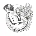 A full body image of a beautiful feminine shemale in a frontal embrace with a submissive young woman  tattoo design idea