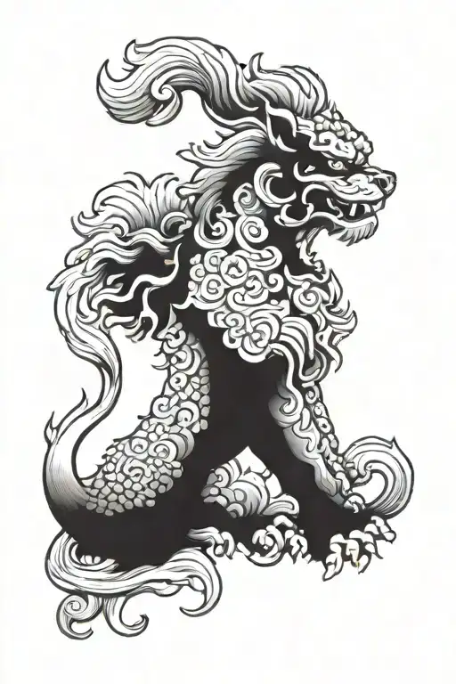 twin foo dogs standing guard tattoo design idea