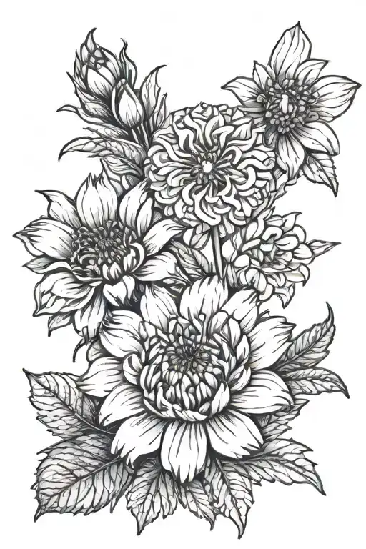 marigold and cosmos tattoo design idea