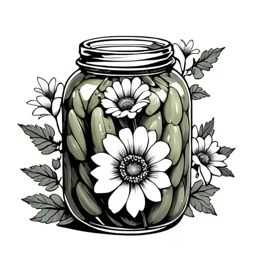 pickle jar with flowers tattoo design idea