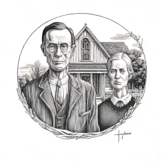 American gothic with actors from the movie strangers tattoo design idea