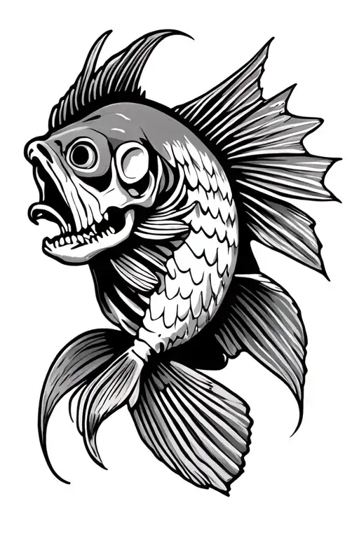 bass fish skeleton tattoo design idea