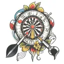 darts and music notes intertwined tattoo design idea