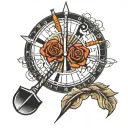 darts and music notes intertwined tattoo design idea