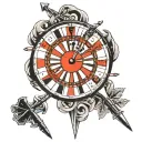 darts and music notes intertwined tattoo design idea