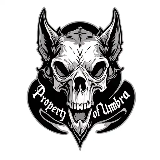A hellhound skull facing forward with the text 'Property of Umbra' included tattoo design idea