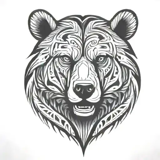 Intense tribal bear face morphing tattoo design idea