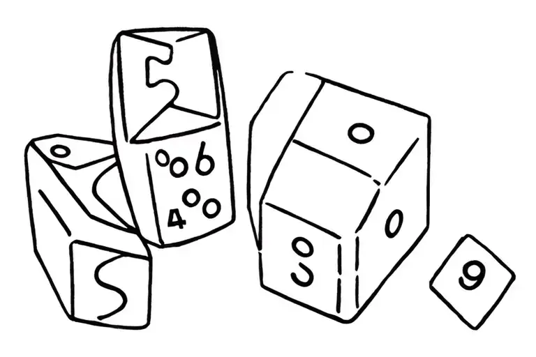 dice intertwined showing number 5 4 5 9 tattoo design idea