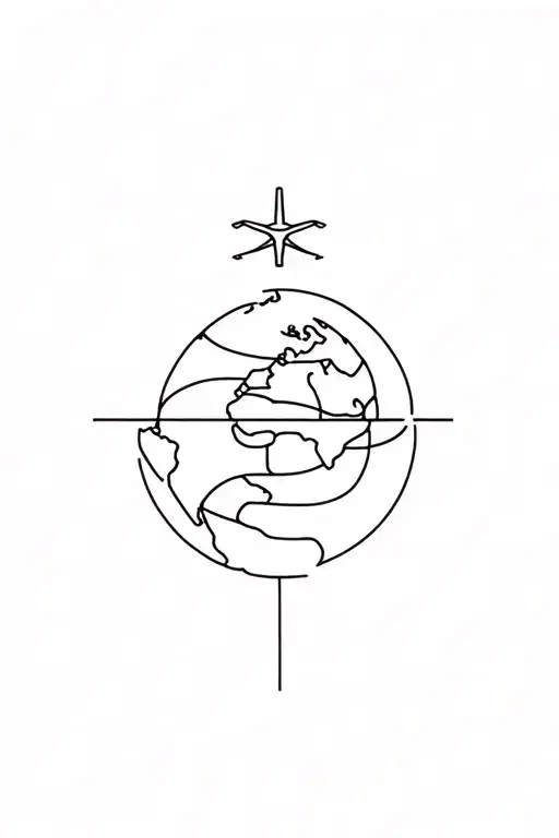 Minimalist tattoo design that symbolizes the love for traveling — include subtle elements like a small airplane, a globe tattoo design idea