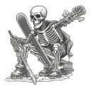 skeleton with ski on one foot and snowboard on the other, epi pen sticking of neck, stethoscope around neck, rock on  tattoo design idea