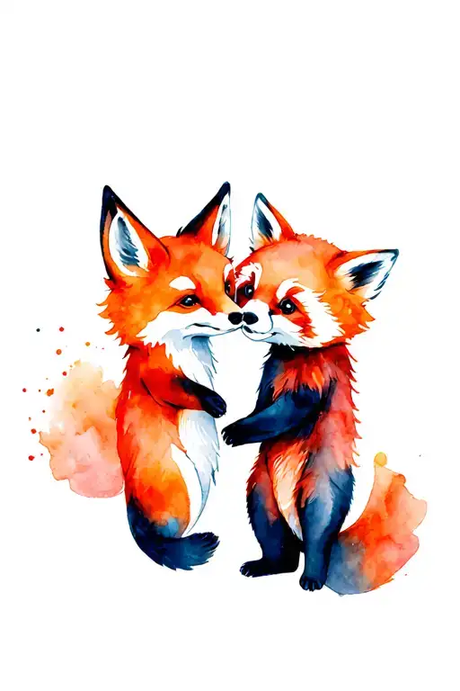 A fox and a red panda playing  tattoo design idea