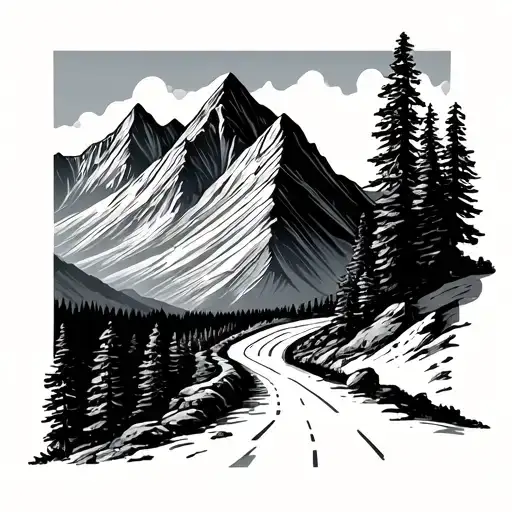 mountain range with road winding through hiking  tattoo design idea