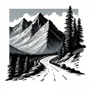 mountain range with road winding through hiking  tattoo design idea