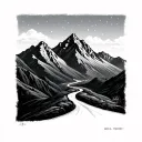 mountain range with road winding through hiking  tattoo design idea