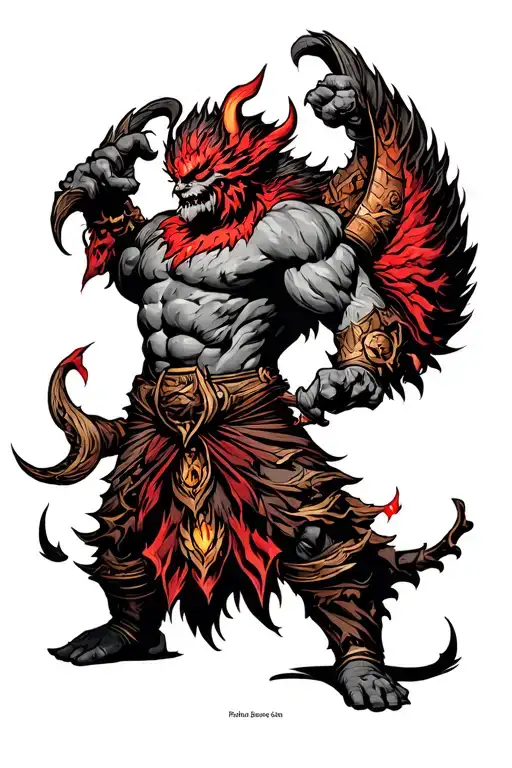 balrog, black and grey tattoo design idea