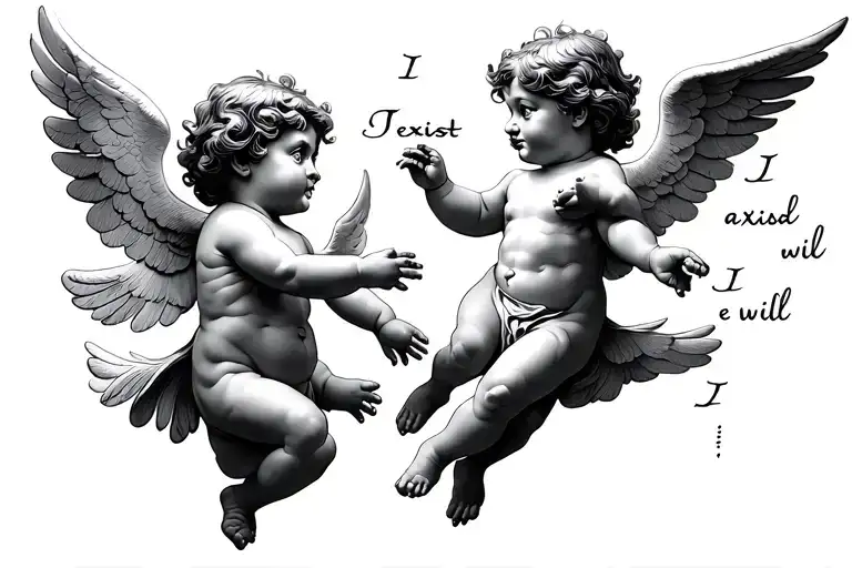 "I exist and as long as you exist I will exist" two cherubs flying I existAnd as long as you exist I will exist tattoo design idea