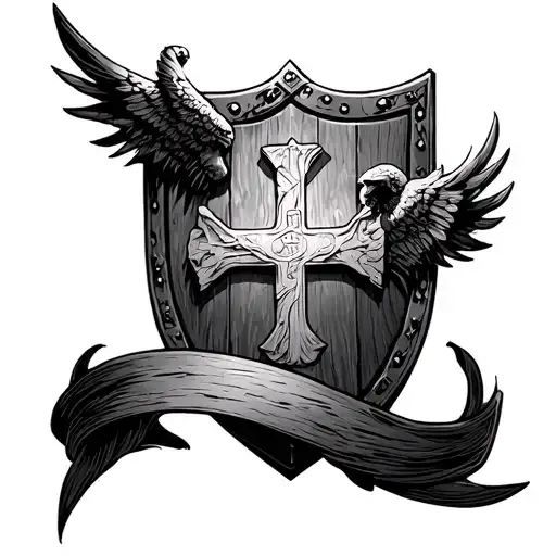 Shield Of Faith with cross in middle and Saint Michael  tattoo design idea