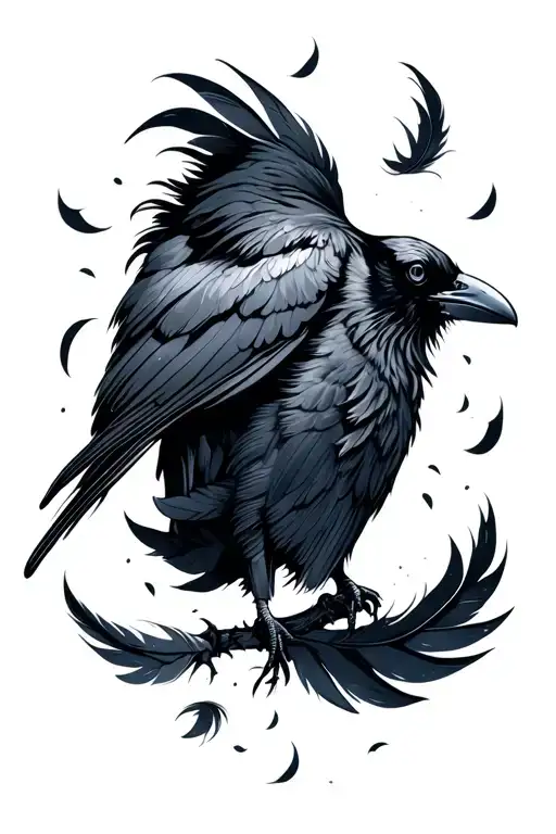 crow feathers falling tattoo design idea