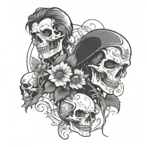 skulls and lillies sunflower tattoo design idea