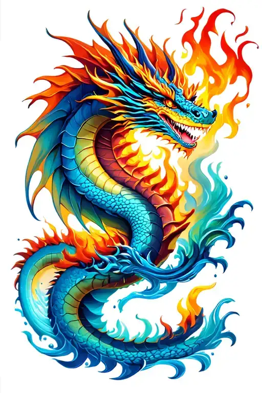 Water and Fire dragon wrapped loosely tattoo design idea