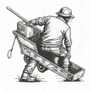 A fisherman casting a line from the back of a dump truck tattoo design idea