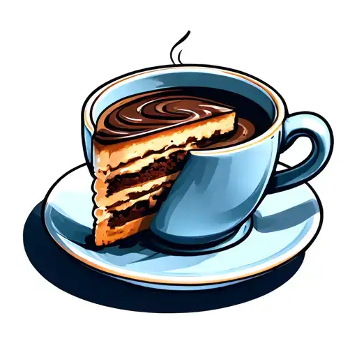 a cup of coffee with cake slice tattoo design idea