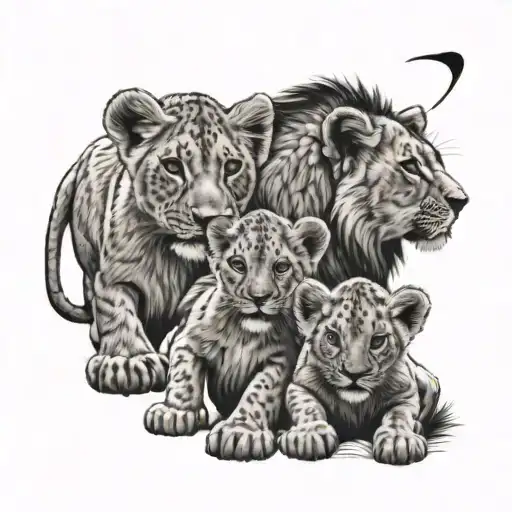 3 lion cubs line work tattoo design idea