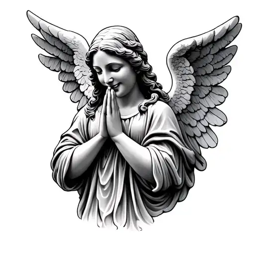 Stone Angel praying with a smile tattoo design idea