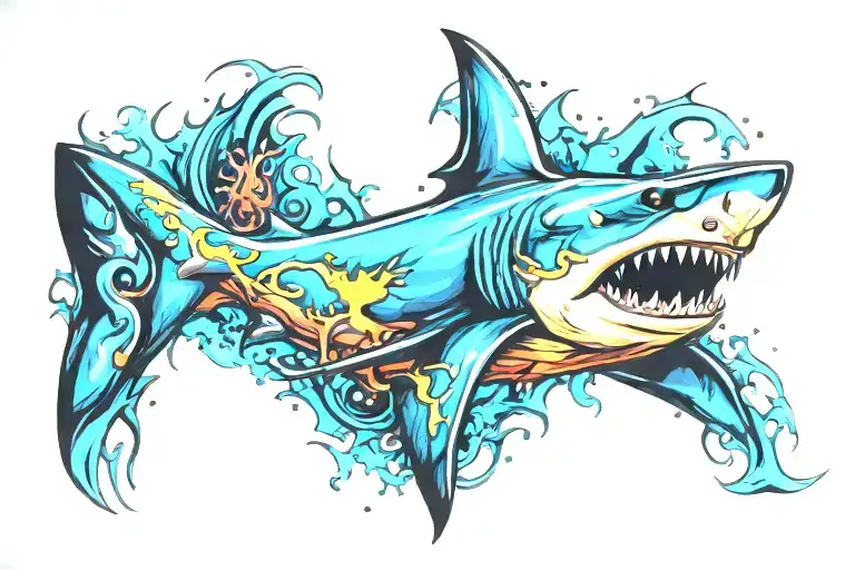 Shark swimming tattoo design idea